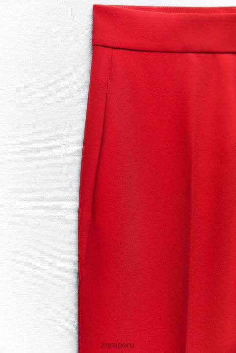 Zara mujer pantalones de talle alto y corte recto BDP8J888 ropa rojo brillante