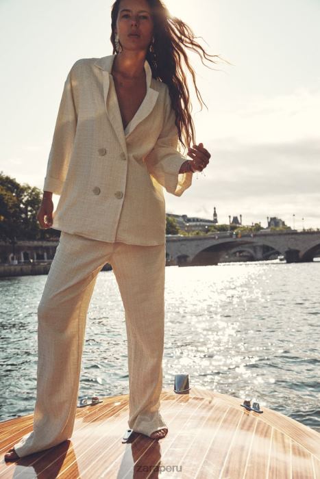 Zara mujer pantalones rectos con aspecto arrugado BDP8J907 ropa crudo