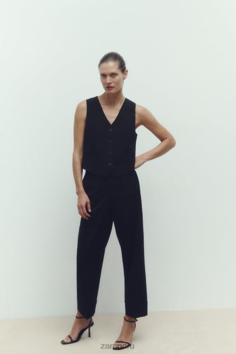 Zara mujer pantalones rectos con puños vueltos BDP8J884 ropa negro