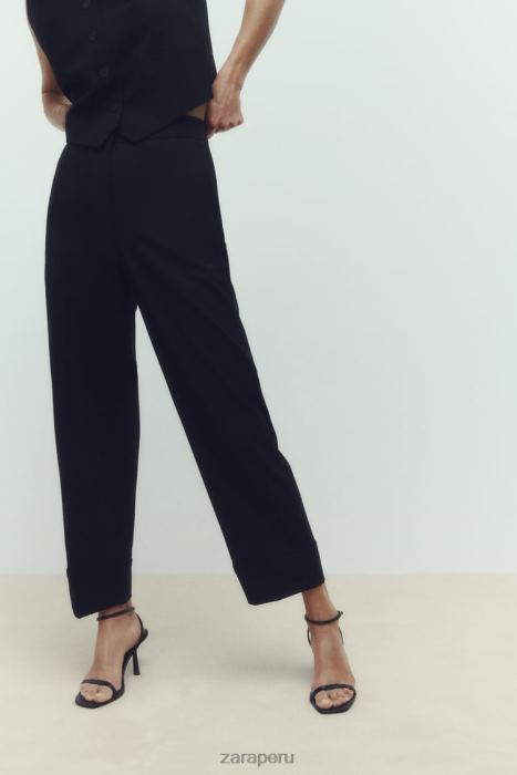 Zara mujer pantalones rectos con puños vueltos BDP8J884 ropa negro