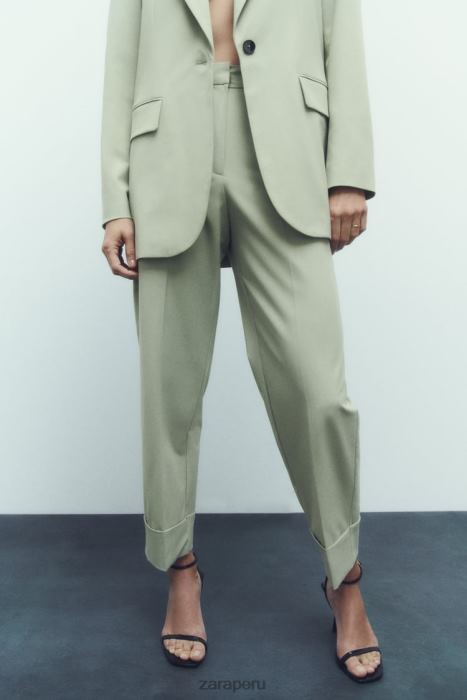 Zara mujer pantalones rectos con puños vueltos BDP8J909 ropa verde claro