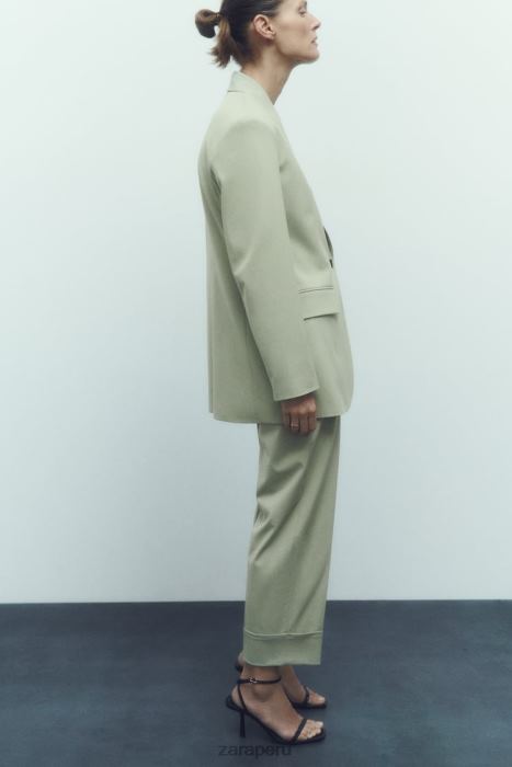 Zara mujer pantalones rectos con puños vueltos BDP8J909 ropa verde claro