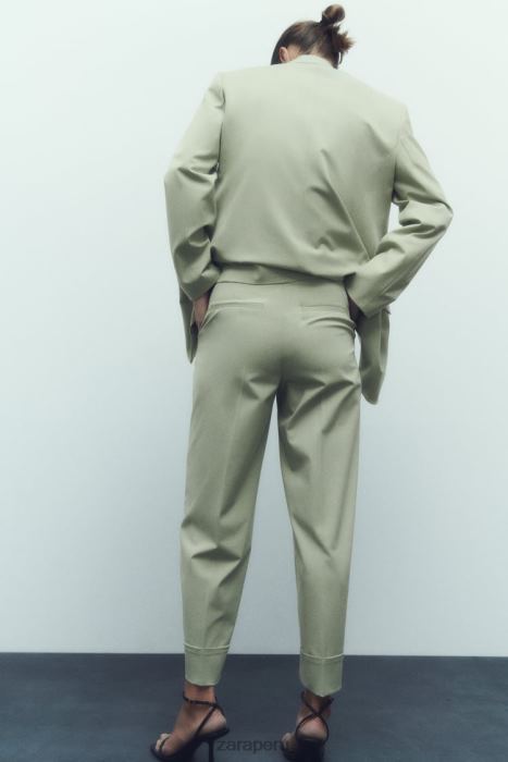 Zara mujer pantalones rectos con puños vueltos BDP8J909 ropa verde claro