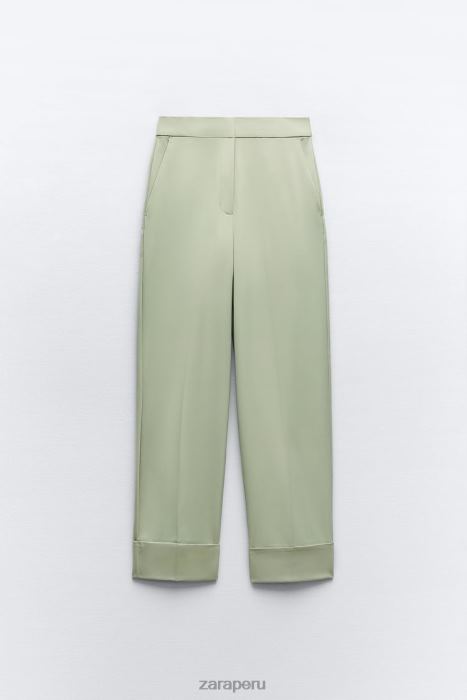 Zara mujer pantalones rectos con puños vueltos BDP8J909 ropa verde claro