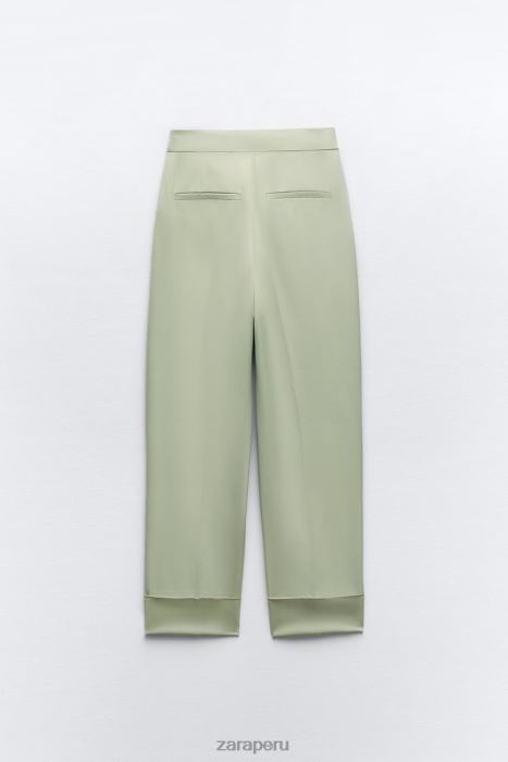 Zara mujer pantalones rectos con puños vueltos BDP8J909 ropa verde claro