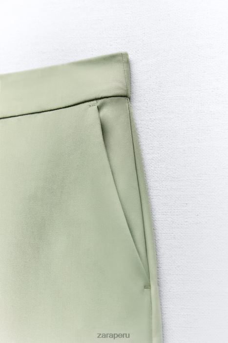 Zara mujer pantalones rectos con puños vueltos BDP8J909 ropa verde claro