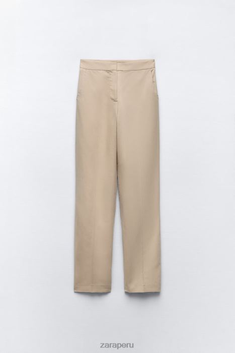 Zara mujer pantalones rectos de mezcla de lino BDP8J887 ropa arena