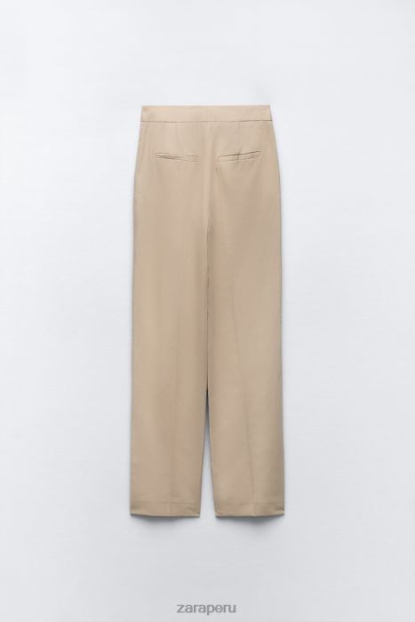 Zara mujer pantalones rectos de mezcla de lino BDP8J887 ropa arena