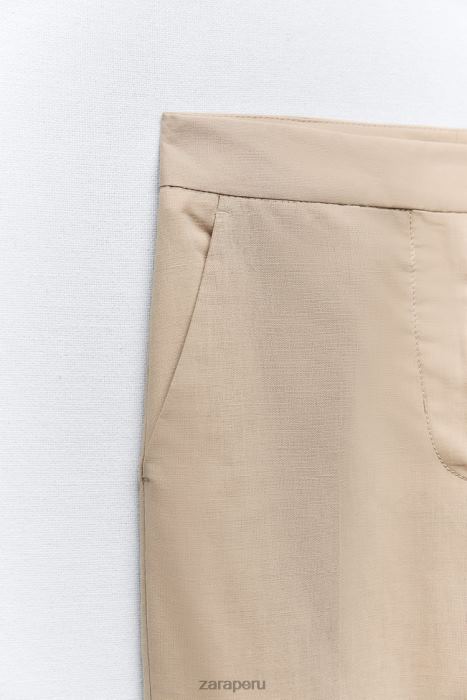 Zara mujer pantalones rectos de mezcla de lino BDP8J887 ropa arena