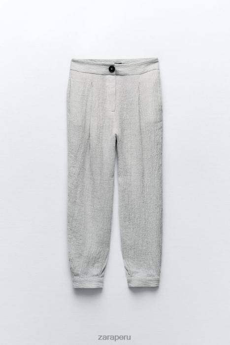 Zara mujer pantalones tapered de lino con efecto arrugado BDP8J913 ropa marga gris