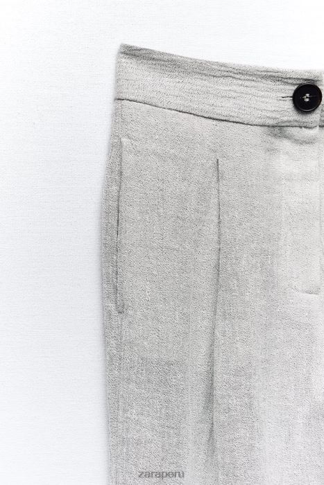 Zara mujer pantalones tapered de lino con efecto arrugado BDP8J913 ropa marga gris