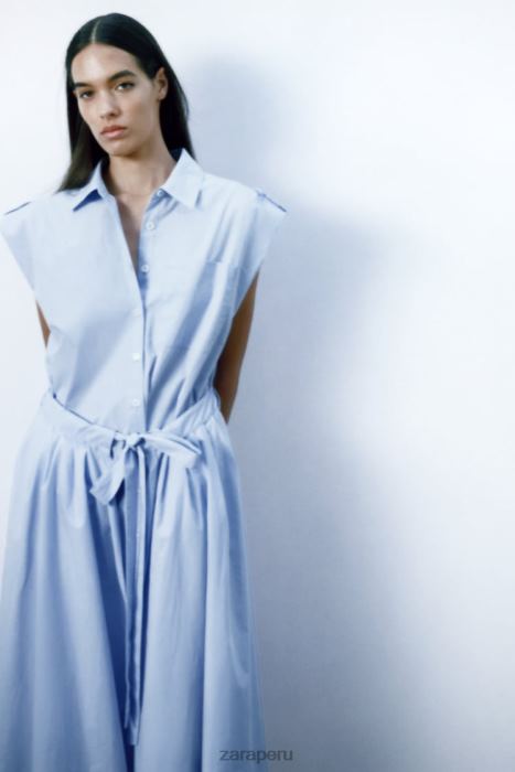 Zara mujer vestido camisero de popelina BDP8J238 ropa cielo azul