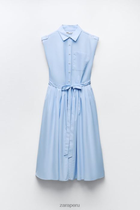 Zara mujer vestido camisero de popelina BDP8J238 ropa cielo azul