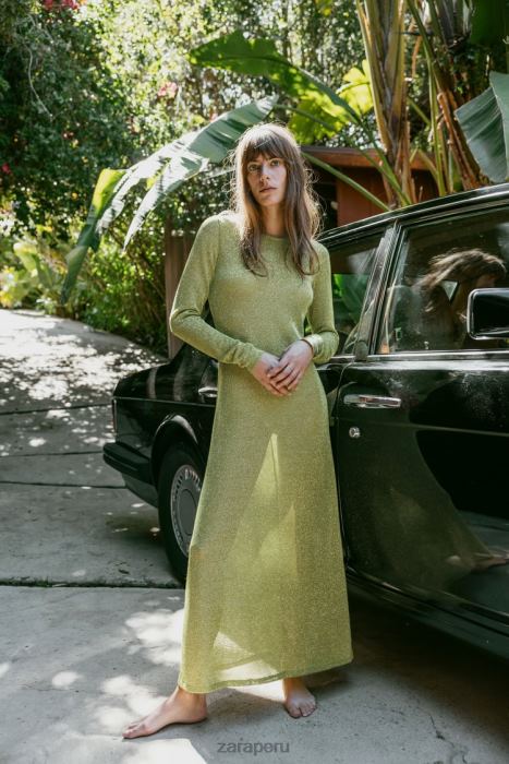 Zara mujer vestido con hilo metalico BDP8J230 ropa verde