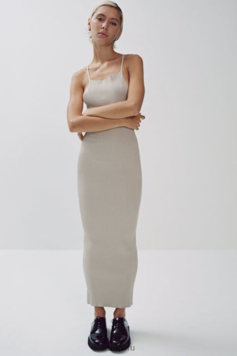 Zara mujer vestido de punto de canalé BDP8J229 ropa beige