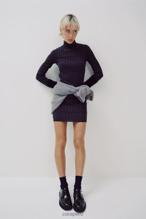 Zara mujer vestido de punto de canalé con cuello alto BDP8J227 ropa gris antracita