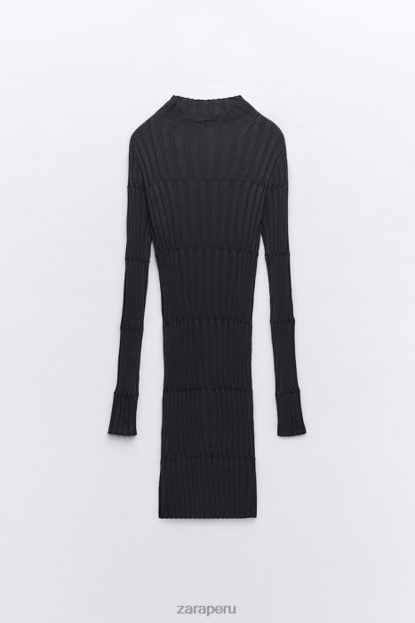Zara mujer vestido de punto de canalé con cuello alto BDP8J227 ropa gris antracita