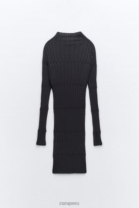 Zara mujer vestido de punto de canalé con cuello alto BDP8J227 ropa gris antracita