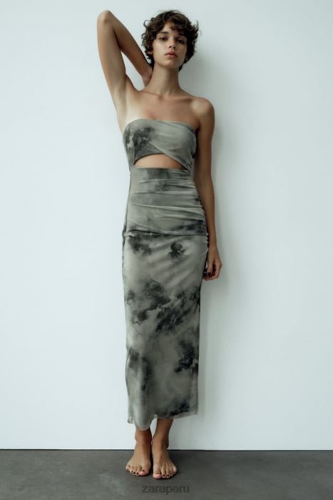 Zara mujer vestido de tul estampado con aberturas BDP8J244 ropa verduras