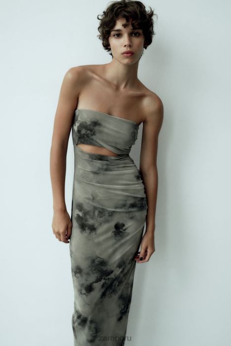 Zara mujer vestido de tul estampado con aberturas BDP8J244 ropa verduras