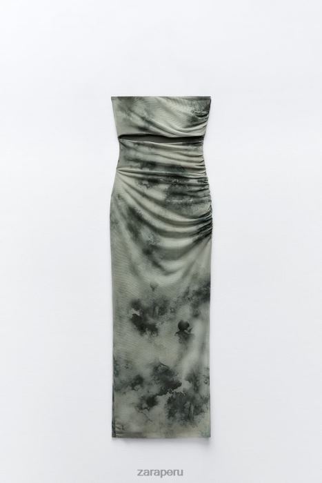 Zara mujer vestido de tul estampado con aberturas BDP8J244 ropa verduras