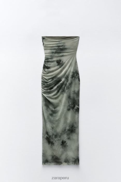 Zara mujer vestido de tul estampado con aberturas BDP8J244 ropa verduras
