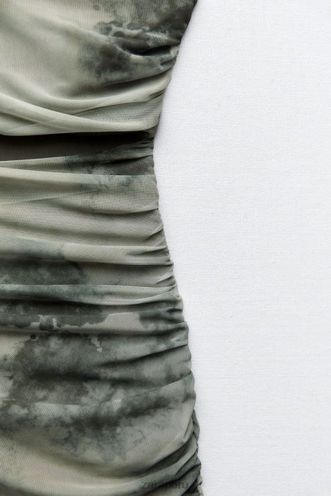 Zara mujer vestido de tul estampado con aberturas BDP8J244 ropa verduras