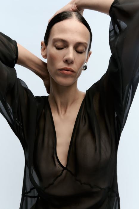 Zara mujer vestido largo semitransparente BDP8J829 ropa negro