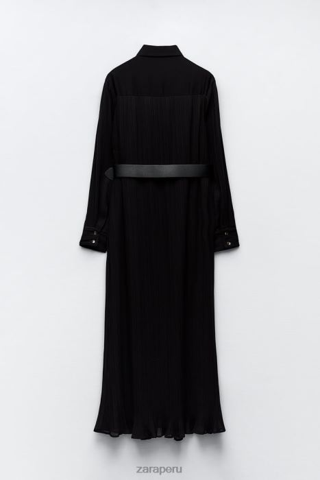Zara mujer vestido midi plisado con cinturón BDP8J232 ropa negro