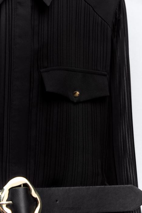 Zara mujer vestido midi plisado con cinturón BDP8J232 ropa negro