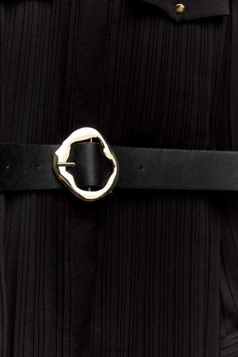 Zara mujer vestido midi plisado con cinturón BDP8J232 ropa negro