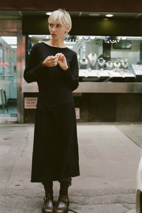 Zara mujer vestido midi tejido con fajín BDP8J228 ropa negro