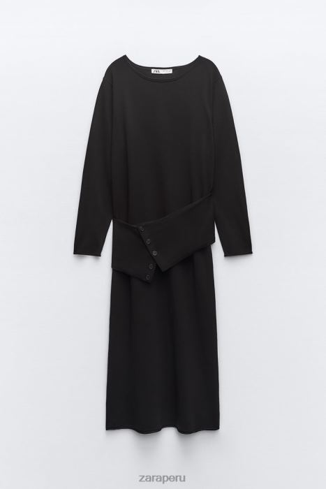 Zara mujer vestido midi tejido con fajín BDP8J228 ropa negro