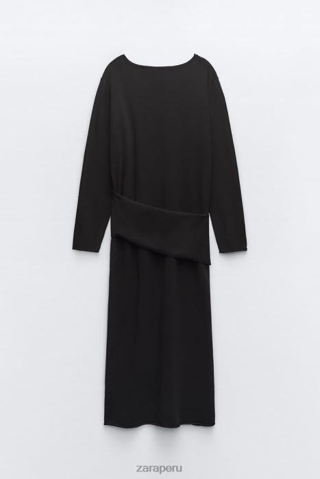 Zara mujer vestido midi tejido con fajín BDP8J228 ropa negro