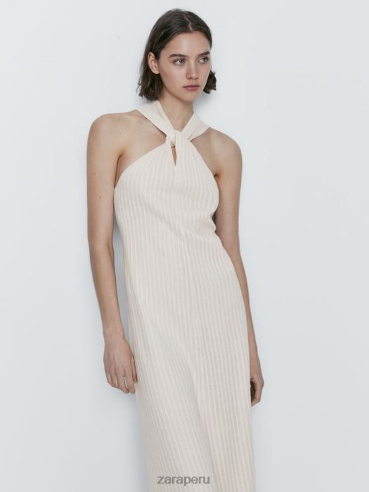 Zara mujer vestido texturizado con tirantes cruzados BDP8J841 ropa crudo