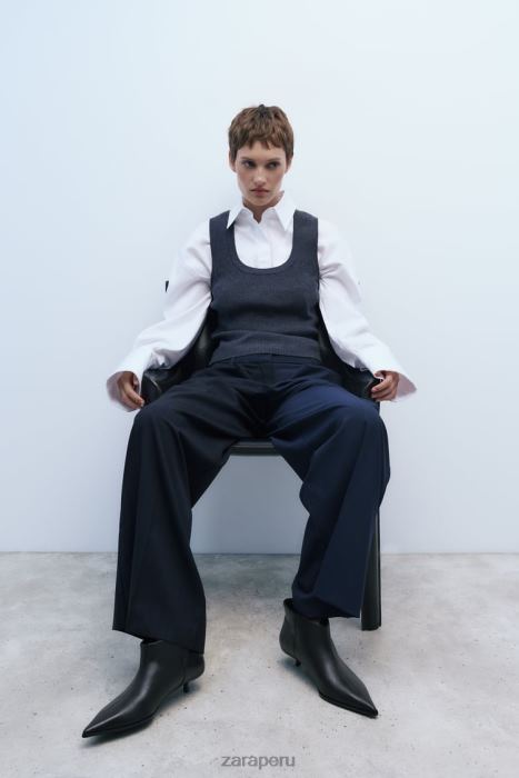 Zara mujer botines de cuero con tacón gatito BDP8J729 calzado negro