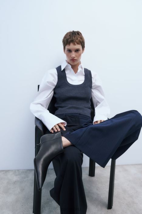 Zara mujer botines de cuero con tacón gatito BDP8J729 calzado negro