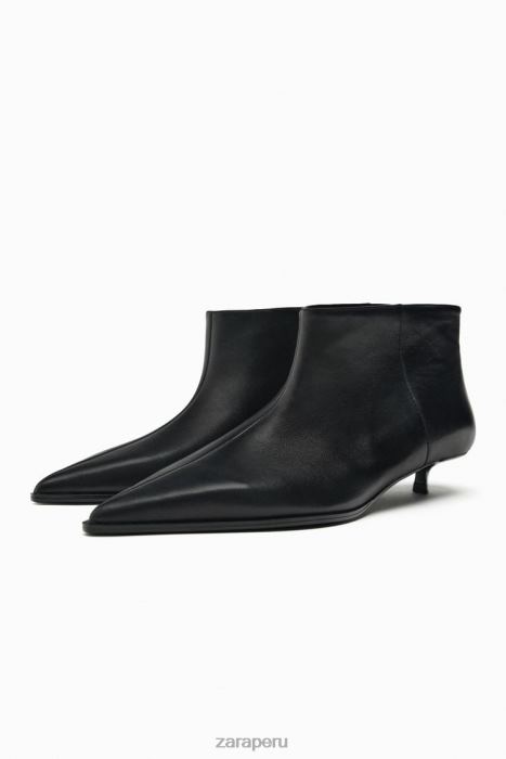 Zara mujer botines de cuero con tacón gatito BDP8J729 calzado negro