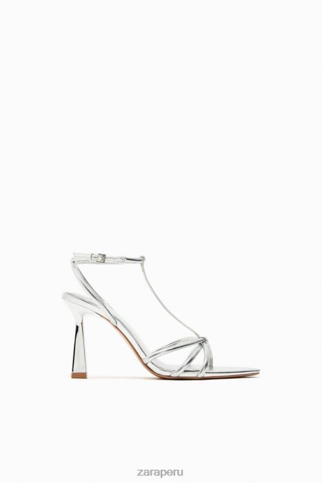 Zara mujer sandalias de tacón con tiras metalizadas BDP8J936 calzado plata