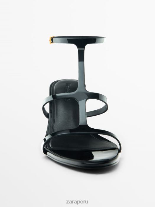 Zara mujer sandalias de tacón con tiras y acabado de charol BDP8J861 calzado negro