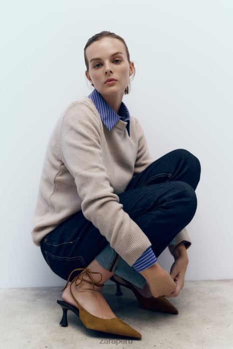 Zara mujer tacones con tira trasera y cordones BDP8J736 calzado marrón