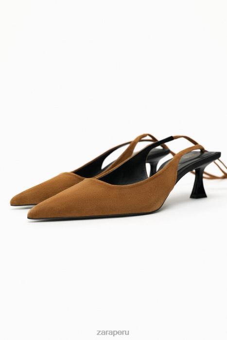 Zara mujer tacones con tira trasera y cordones BDP8J736 calzado marrón