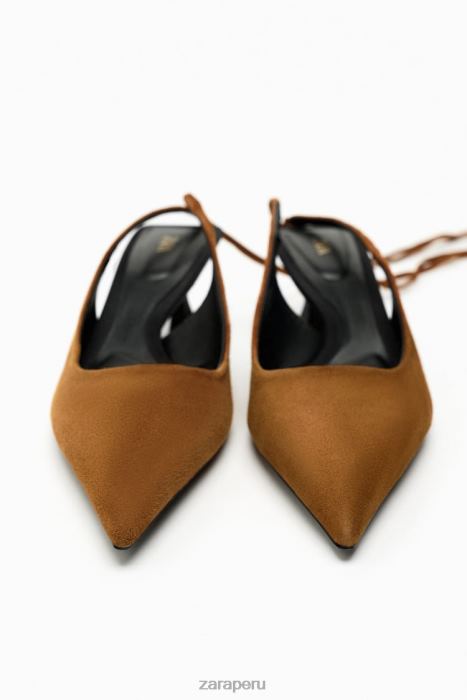 Zara mujer tacones con tira trasera y cordones BDP8J736 calzado marrón