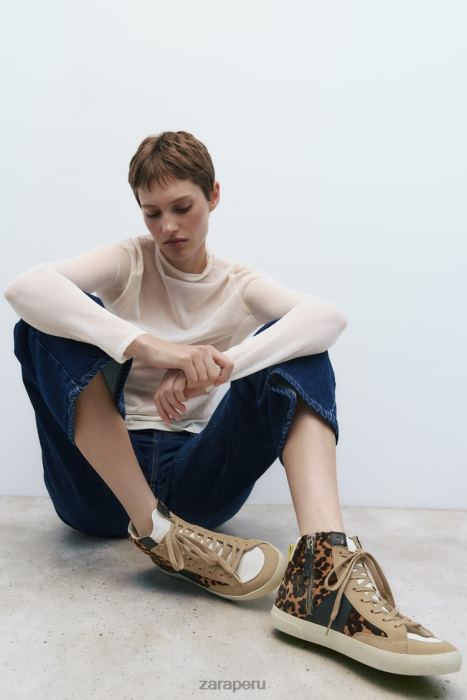 Zara mujer zapatillas altas de piel con estampado animal BDP8J733 calzado leopardo