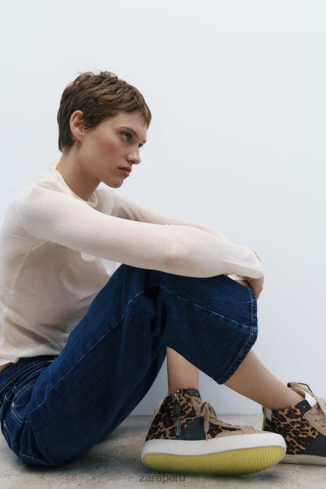 Zara mujer zapatillas altas de piel con estampado animal BDP8J733 calzado leopardo