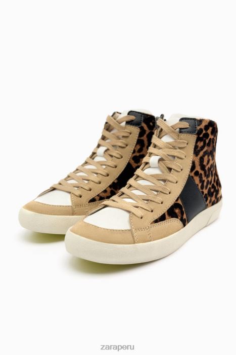 Zara mujer zapatillas altas de piel con estampado animal BDP8J733 calzado leopardo