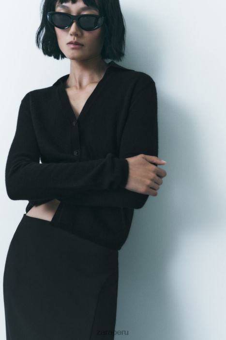 Zara mujer Jersey polo de punto 100% lana BDP8J268 ropa negro