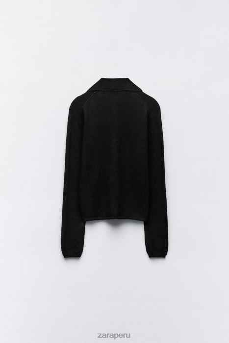 Zara mujer Jersey polo de punto 100% lana BDP8J268 ropa negro