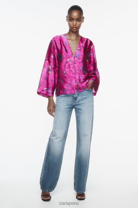 Zara mujer camisa tipo kimono estampada BDP8J275 ropa multicolor