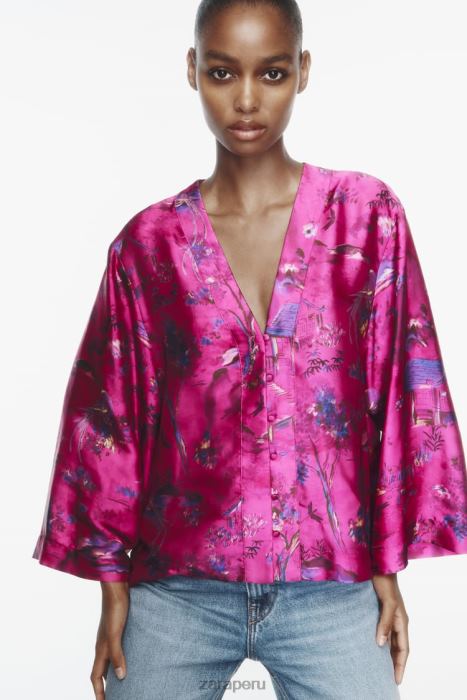 Zara mujer camisa tipo kimono estampada BDP8J275 ropa multicolor